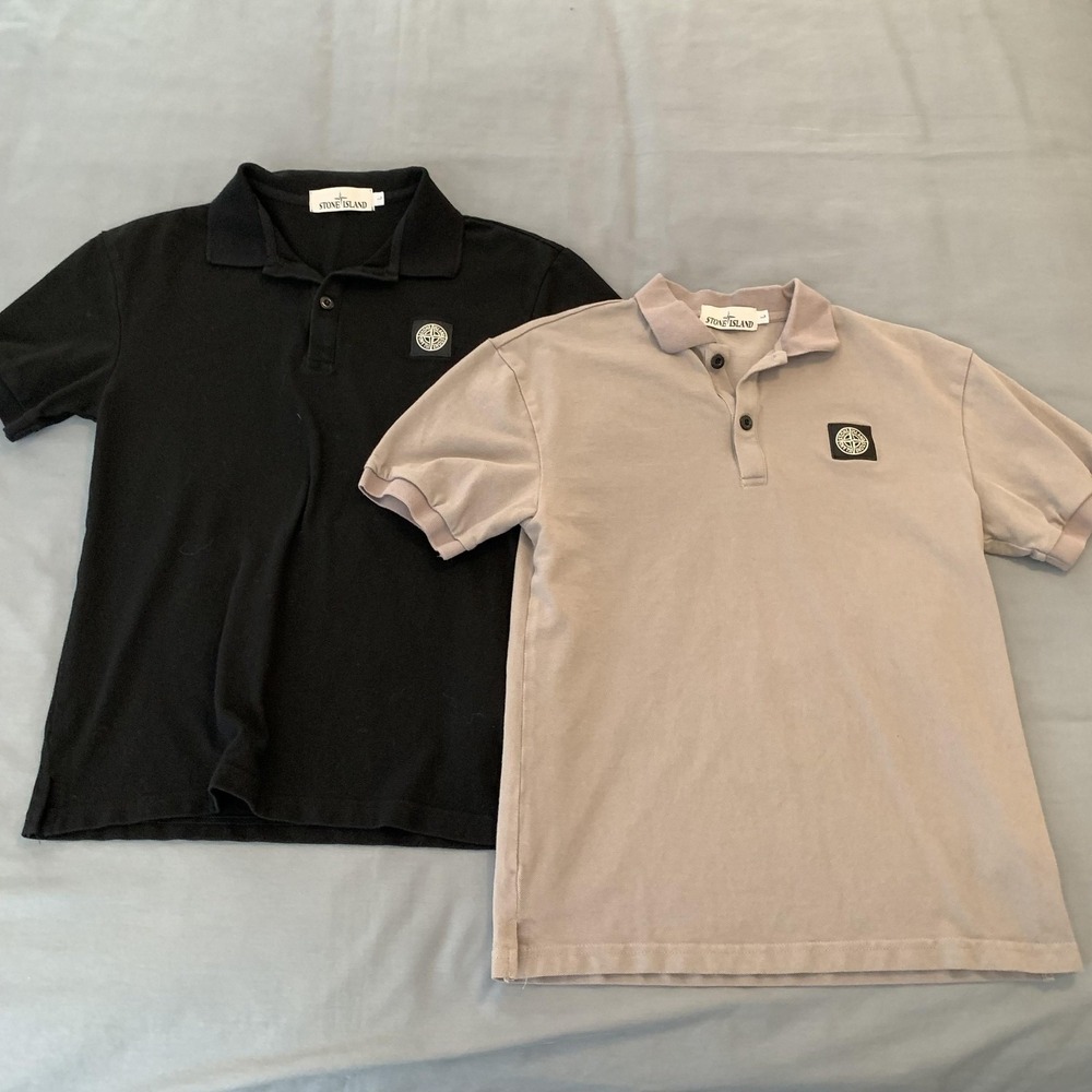 Stone Island Polo Shirt Youth Large Lot Of 2 Black Gray Logo Patch Cotton
